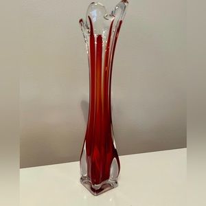 Red and clear glass Swung Vase